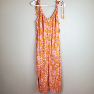 NWT Old Navy Size M Orange Pink Floral Spaghetti Strap Flowy Maxi Dress